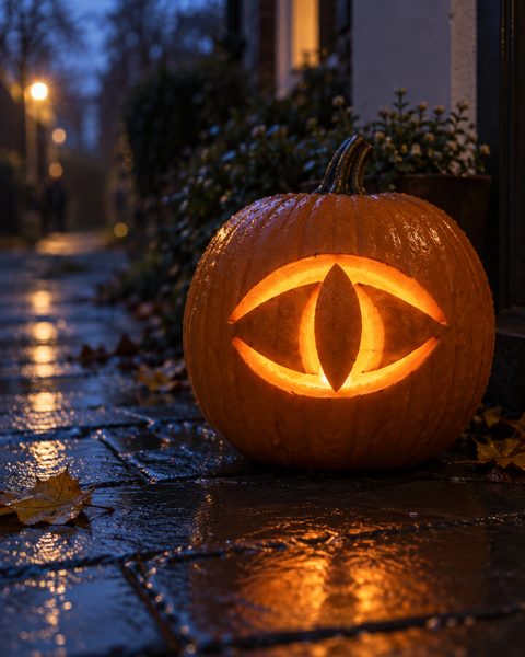 Spooky Reptile Eye carved pumpkin
