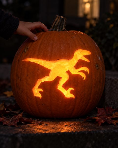 Swift Raptor Runner carved pumpkin