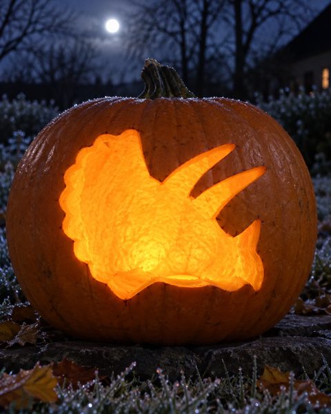Triceratops Horned Head carved pumpkin