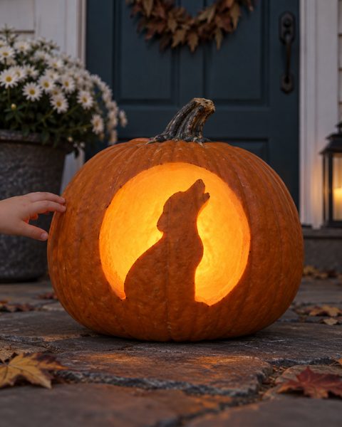 Howling Dog Moon Window carved pumpkin