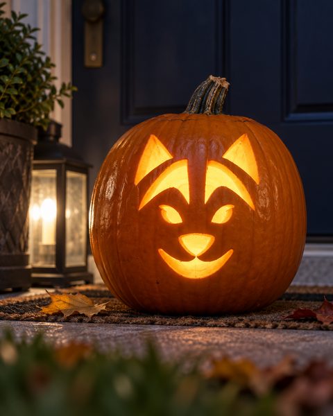 Husky Face Portrait carved pumpkin