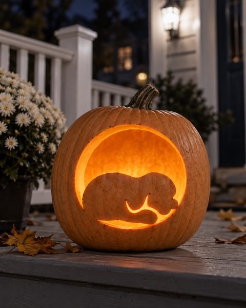 Sleeping Dog Moon Window carved pumpkin