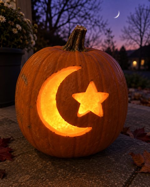 Crescent Moon And Star carved pumpkin