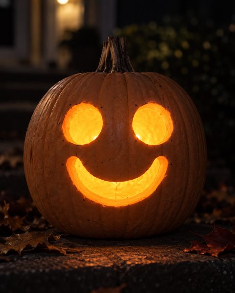 Cute Kawaii Smiling Face carved pumpkin