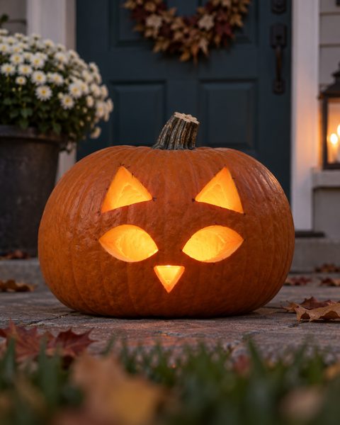 Cute Kitty Cat Face carved pumpkin