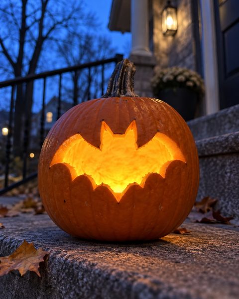 Flying Bat Silhouette carved pumpkin