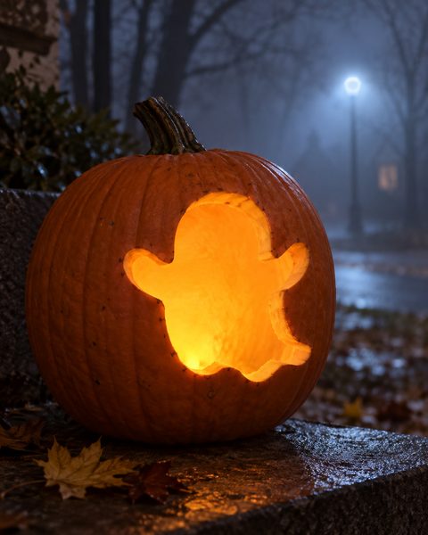 Friendly Floating Ghost carved pumpkin