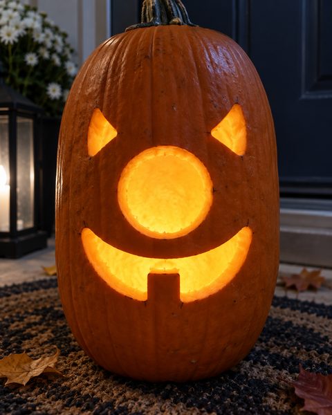 Friendly One Eyed Monster carved pumpkin