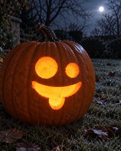 Goofy Tongue Out Face carved pumpkin