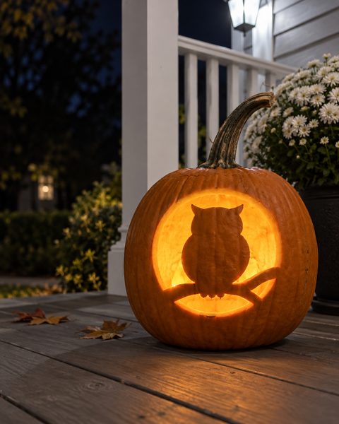 Owl In Moon Window carved pumpkin
