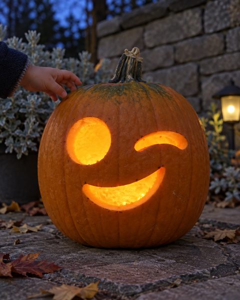 Silly Winking Face carved pumpkin