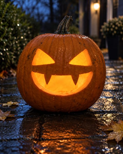 Spooky Vampire Fangs Face carved pumpkin