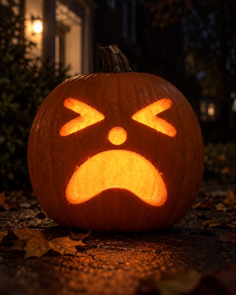 Barfing Pumpkin Face carved pumpkin