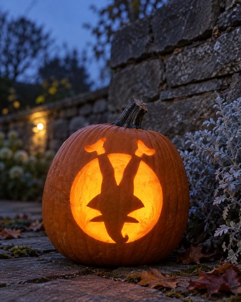 Crashing Witch Moon Window carved pumpkin
