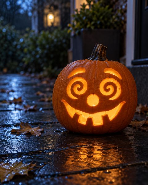 Dizzy Woozy Face carved pumpkin