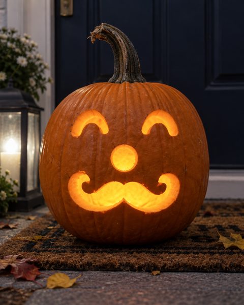 Gentleman Mustache Face carved pumpkin