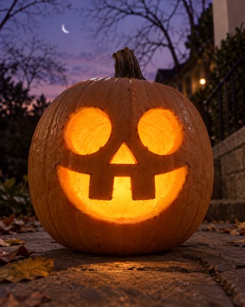 Goofy Buck Tooth Grin carved pumpkin