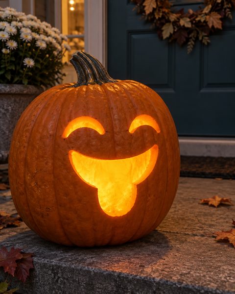 Silly Tongue Out carved pumpkin