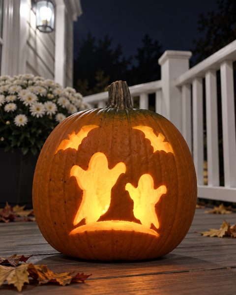 Ghosts on Moonlit Hill carved pumpkin