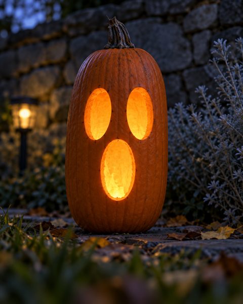 Surprised Ghost Face carved pumpkin