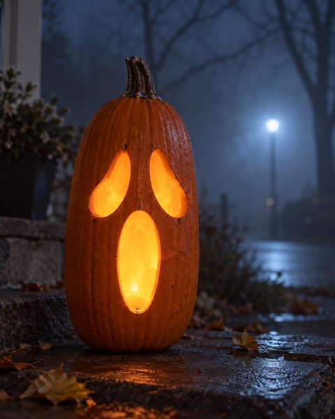 Classic Spooky Ghoul carved pumpkin
