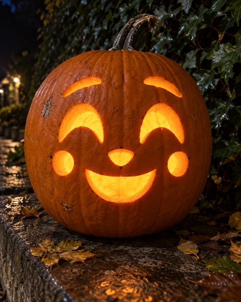 Delighted Cartoon Face carved pumpkin