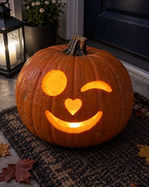 Sleepy Wink Face carved pumpkin