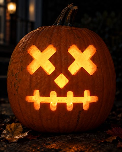 Stitched Zombie Face carved pumpkin