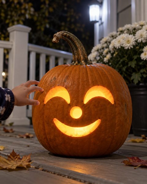 Sweet Crescent Smile carved pumpkin