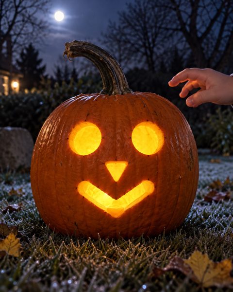 Chevron Feather Owl Face carved pumpkin