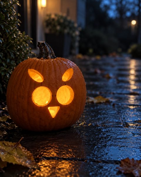Cute Big Eyed Owl Face carved pumpkin