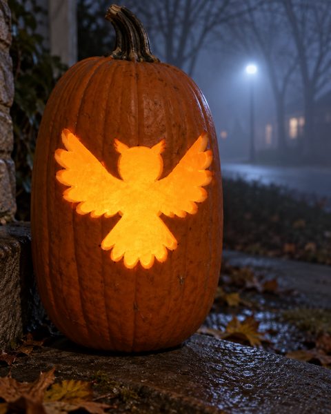 Flying Owl Silhouette carved pumpkin