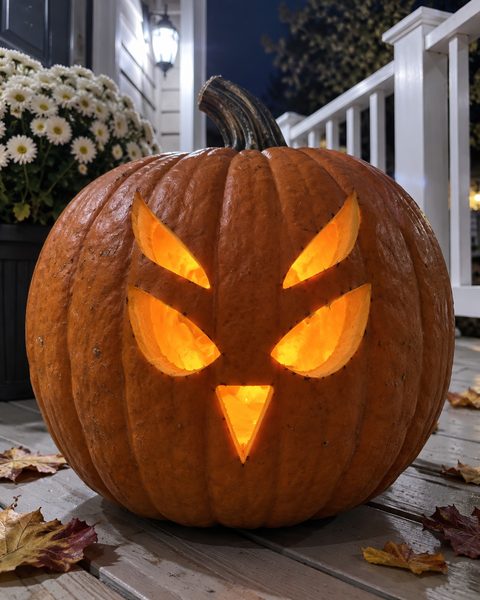 Spooky Glowing Owl Face carved pumpkin