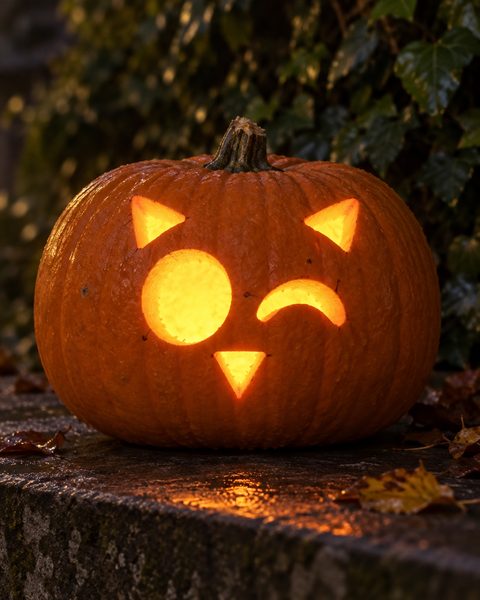 Winking Owl Face carved pumpkin