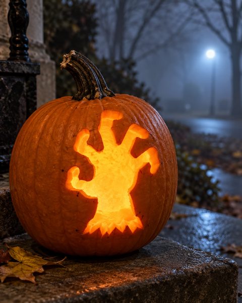 Reaching Zombie Hand carved pumpkin