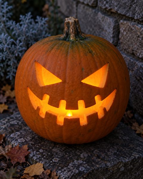 Stitched Horror Smile carved pumpkin