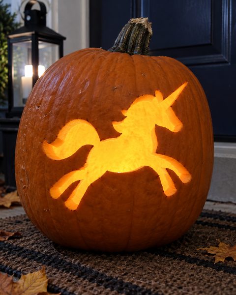 Galloping Unicorn Silhouette carved pumpkin