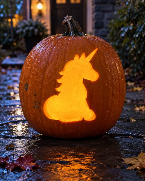Sitting Baby Unicorn carved pumpkin