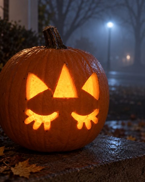 Sleepy Unicorn Face carved pumpkin