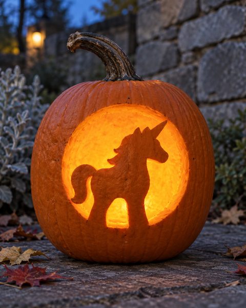 Standing Unicorn Moon Window carved pumpkin