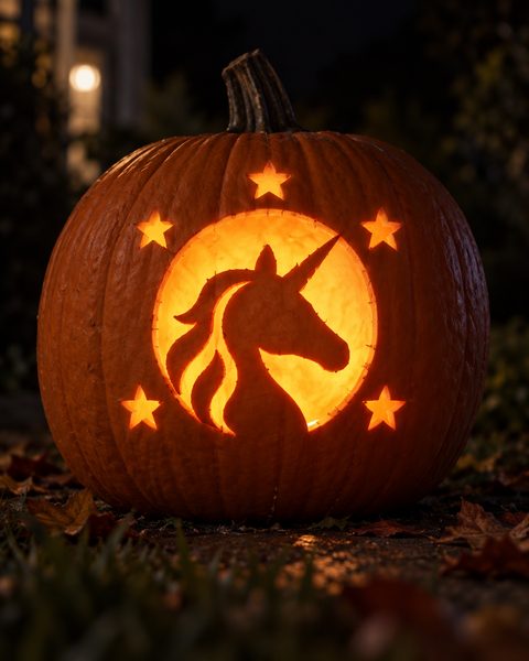 Starlight Unicorn Moon Window carved pumpkin