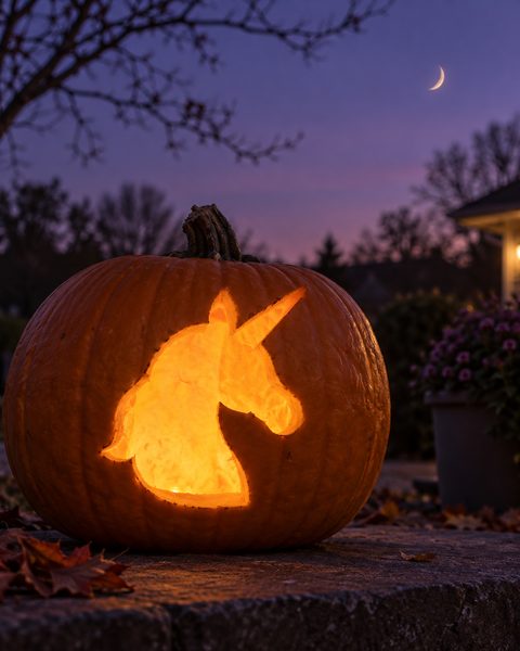 Unicorn Head Profile carved pumpkin