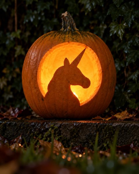 Unicorn Moon Window carved pumpkin