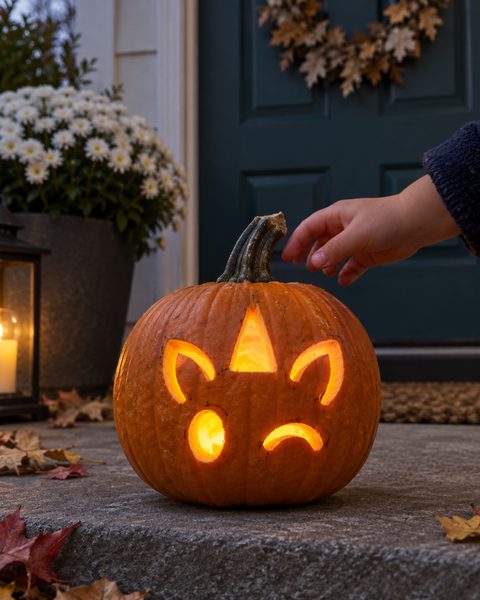 Winking Unicorn Face carved pumpkin