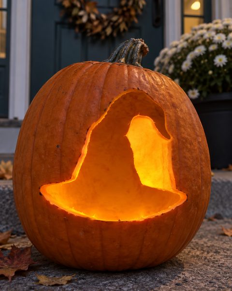 Classic Witch Hat carved pumpkin