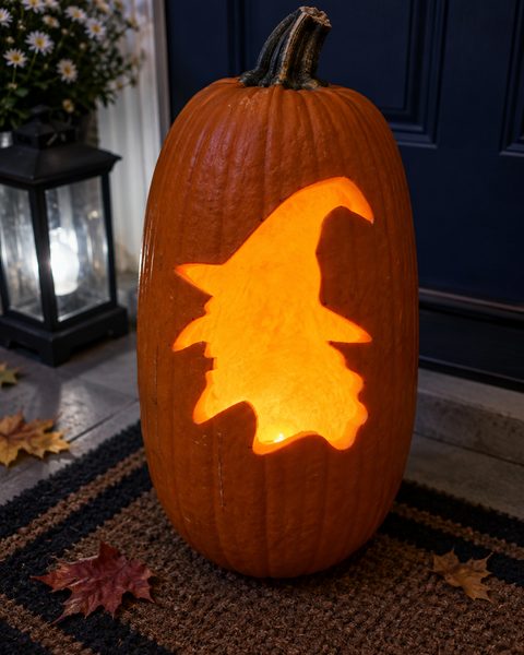 Crooked Witch Profile carved pumpkin