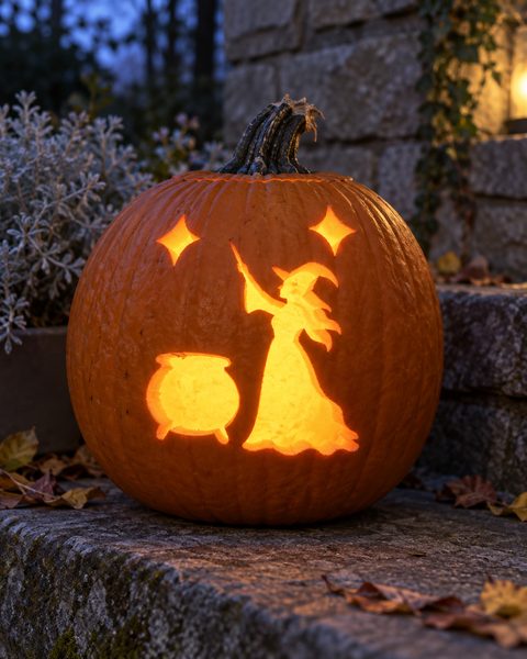 Spellcasting Witch Silhouette carved pumpkin
