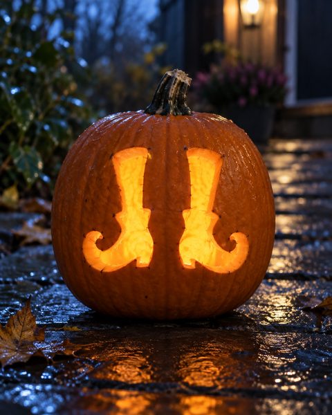Upside Down Witch Boots carved pumpkin
