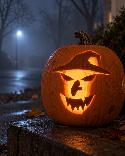 Wicked Crone Face carved pumpkin