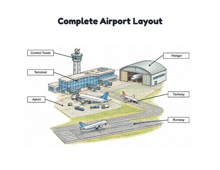 Complete Airport Layout worksheet (Hard, Grades 3–4)